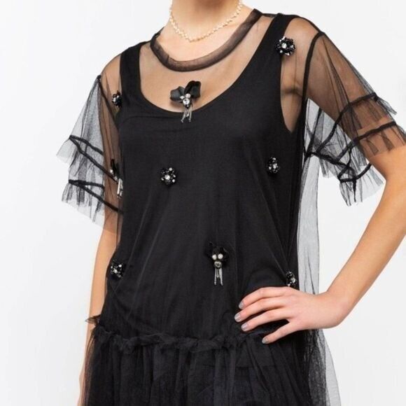 POL Sheer Mesh Two-fer Tulle Tunic Top Black Women's‎ Size S - Picture 3 of 9
